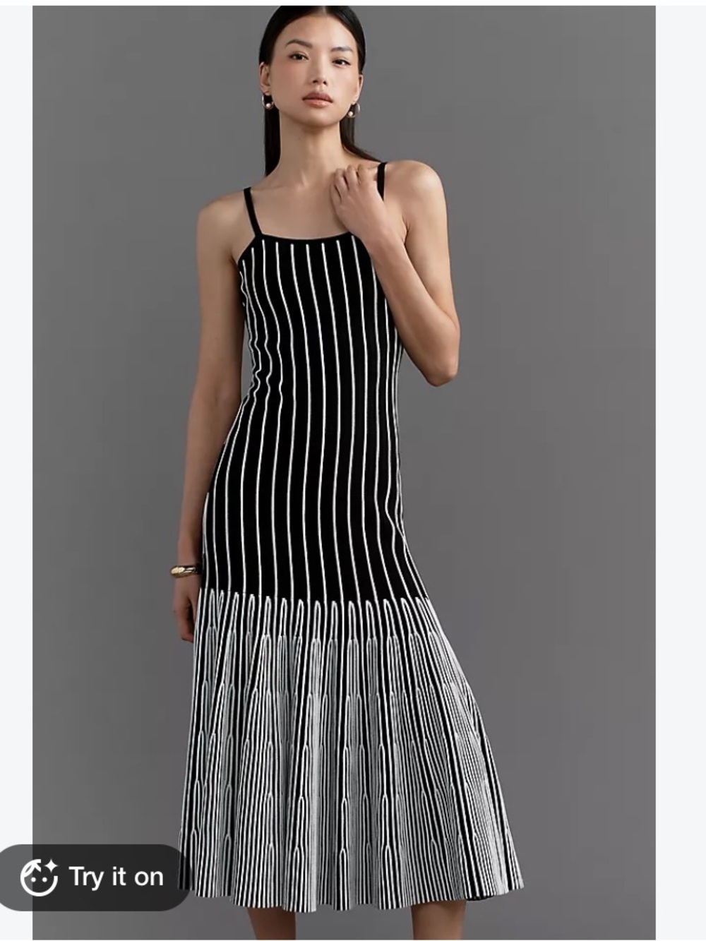 New Anthropologie Strapless Sweater Knit Midi Striped Black Drop Waist Dress M